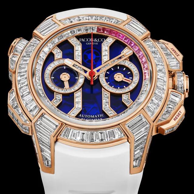 Jacob & Co EPIC X CHRONO BAGUETTE BLUE MINERAL CRYSTAL ROSE GOLD EC422.40.BW.AA.A Replica watch